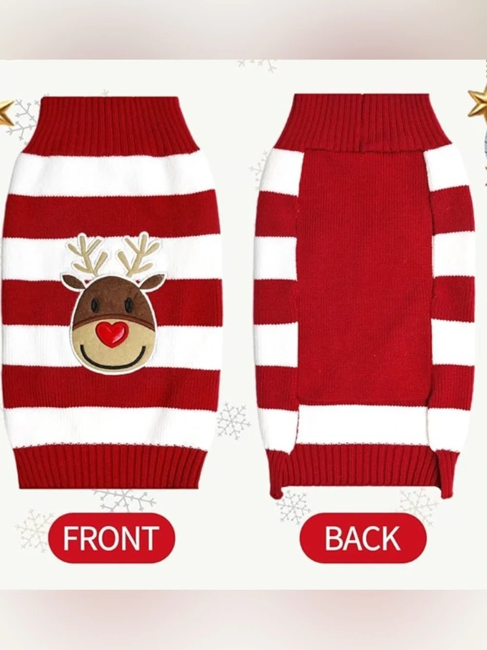NWT-2XL Red & White Striped Reindeer Dog Sweater